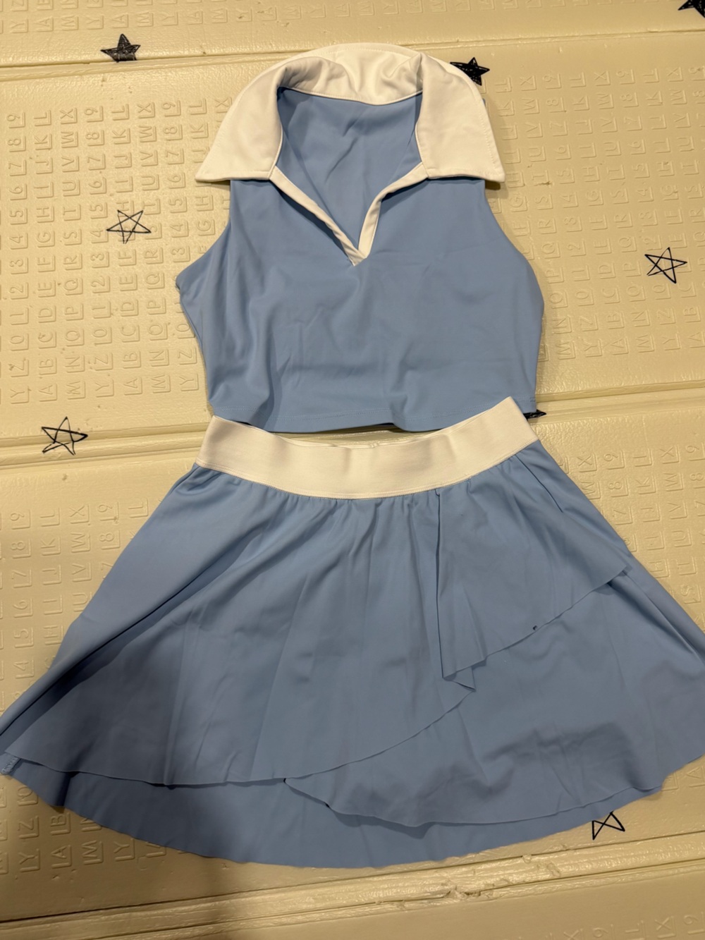Light Blue Sleeveless Dress with White Waistband